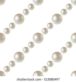 Beautiful 3D shiny natural White Pearl beads seamless pattern. Garlands. Wedding theme. Abstract Background. Vector Illustration. 