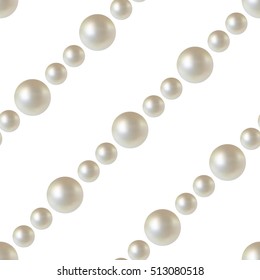 Beautiful 3D shiny natural White Pearl beads seamless pattern. Garlands. Wedding theme. Abstract Background. Vector Illustration. 