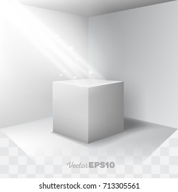 Beautiful 3d stand (podium, pedestal) in an empty room and spotlight effect