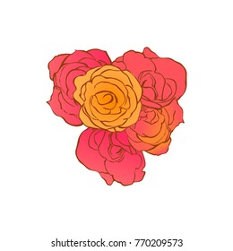 Beautiful  5 ( five ) red, yellow, pink roses