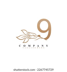 beautiful 9 logo design with luxury flower. Initial 9 monogram symbol. flourish logo. suitable for logos of beauty, spa,salon,boutique,company,business,hotel,brand,etc