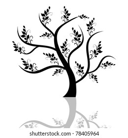 Beautiful abstract art tree with reflection on white background