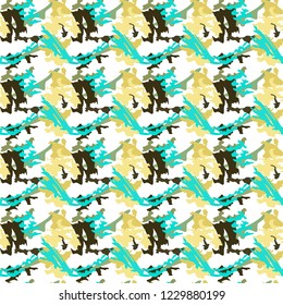 Beautiful abstract art vector seamless pattern golden, blue, green, turquoise and brown intricate outlines on a white background  for bedding, textile, wallpaper, wrapping, cover page, web site, card.