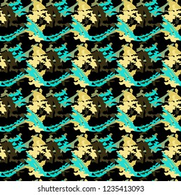 Beautiful abstract art vector seamless pattern golden, blue,turquoise intricate outlines on a white background  for desing, textile, wallpaper, wrapping, cover page, web site, card, business banner.