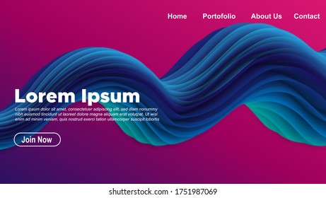 Schöner abstrakter Hintergrund. 3d Illustration von flüssigen Formen. Landing Page Abstrakte Vorlage. Farbflüssigkeitsformbewegung. Website-Konzepte. Abstrakter Hintergrund mit dynamischen Farbverläufen und Effekten.
