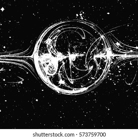 Beautiful abstract background. Black and white vector illustration. Nice element for your project. White chaotic fractal on a black background.