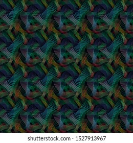 Beautiful abstract background chaotic lines different colors on a black background, seamless pattern, vector