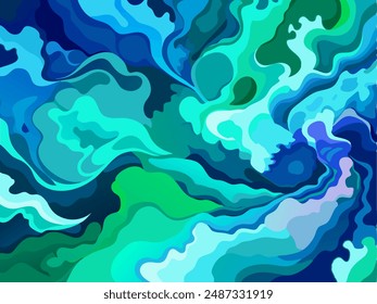 Un hermoso fondo abstracto con olas y nubes azules y verdes