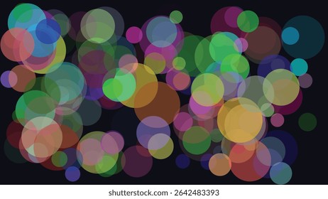 Beautiful abstract background featuring glowing colourful circles and soft bursts on a dark backdrop, perfect for creative designs, wallpapers, or digital art use.
