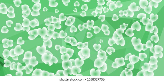 Beautiful abstract background with flying transparent hearts. Horizontal banner, texture, flyer, layout, postcard. Vector clip art.