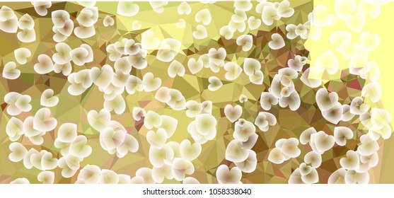 Beautiful abstract background with flying transparent hearts. Horizontal banner, texture, flyer, layout, postcard. Vector clip art.