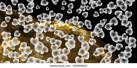 Beautiful abstract background with flying transparent hearts. Horizontal banner, texture, flyer, layout, postcard. Vector clip art.