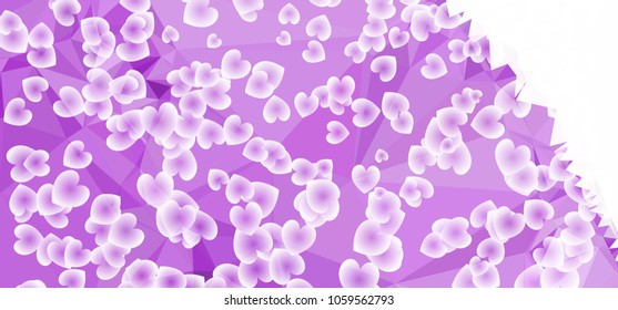 Beautiful abstract background with flying transparent hearts. Horizontal banner, texture, flyer, layout, postcard. Vector clip art.