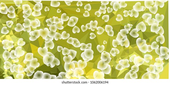 Beautiful abstract background with flying transparent hearts. Horizontal banner, texture, flyer, layout, postcard. Vector clip art.