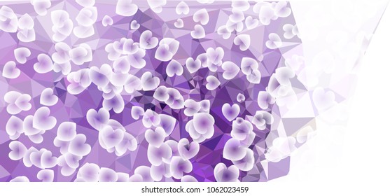 Beautiful abstract background with flying transparent hearts. Horizontal banner, texture, flyer, layout, postcard. Vector clip art.