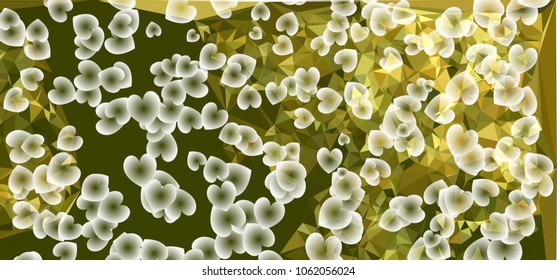Beautiful abstract background with flying transparent hearts. Horizontal banner, texture, flyer, layout, postcard. Vector clip art.