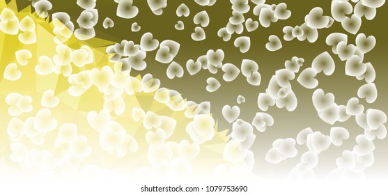 Beautiful abstract background with flying transparent hearts. Horizontal banner, texture, flyer, layout, postcard. Vector clip art.