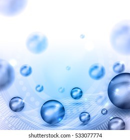 Beautiful abstract background with light blue balls, lines and lights, place for your text.
