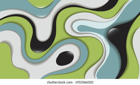 beautiful abstract background. overlapping shiny green, black, azure, gray shapes with wavy edges. Paper Cut effect. vector 