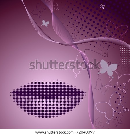 Beautiful abstract background with silhouette of women's lips. Vector