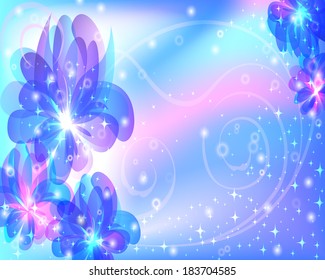 beautiful abstract background with soft bright flowers glowing stars and sparks