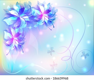 beautiful abstract background with soft bright flowers glowing stars and sparks