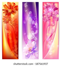 beautiful abstract background with soft bright flowers glowing stars and sparks banner