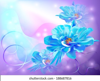 beautiful abstract background with soft bright flowers glowing stars and sparks