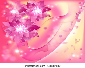 beautiful abstract background with soft bright flowers glowing stars and sparks