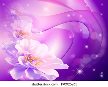 beautiful abstract background with soft bright flowers glowing stars and sparks
