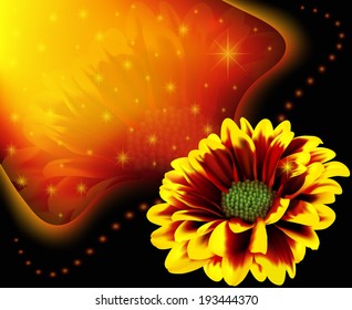 beautiful abstract background with soft bright flowers glowing stars and sparks