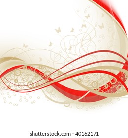 beautiful abstract background with wavy lines and ornament with butterfly