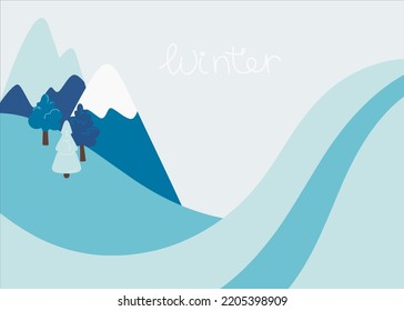 Beautiful abstract banner with a colorful winter landscape. Abstract nature background with snowdrifts. Modern geometric vector poster template.