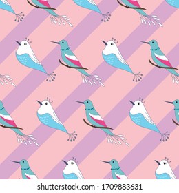 Hermosas aves abstractas con un fondo de rayas rosas