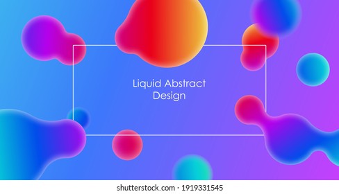 Beautiful abstract blue background with gradient rainbow blob, fluid, liquid, like lava lamp with white frame, border. Vector illustration for card, design, flyer, poster, banner, web, advertising. 