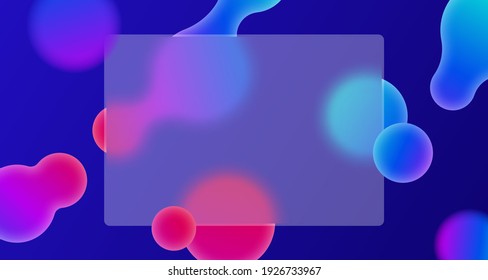 Beautiful abstract blue background with gradient rainbow blob, fluid, liquid and glassmorphism card for text. Vector illustration for card, flyer, poster, banner, web, advertising.