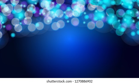Beautiful abstract blue glowing shiny color texture blurred with bokeh effect from circles and lines, geometric shapes and copy space. The background. Vector illustration.