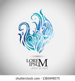 Beautiful abstract blue object. Wave of the sea. Pattern with curls. Vector