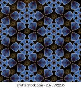 Beautiful abstract blue pattern with a mystical character and observing eyes in the background