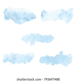 beautiful abstract blue watercolor art hand paint on white background,brush textures for logo.There is a place for text.Perfect stroke design for headline.luxury boutique Illustrations.