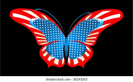 The beautiful abstract butterfly in the form of a flag of the USA