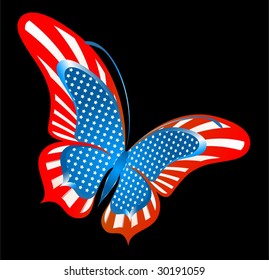 The beautiful abstract butterfly in the form of a flag of the USA