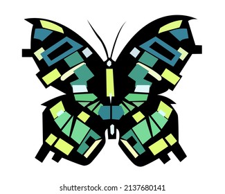 Hermosa mariposa abstracta con objetos geométricos aislados en fondo blanco - ilustración vectorial