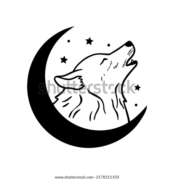 Beautiful abstract card with wolf and moon.\
Vector illustration. Stars\
vector.