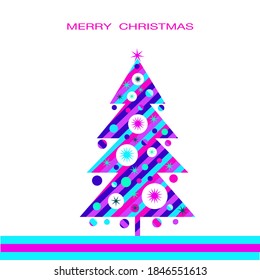 Beautiful abstract Christmas tree and inscription Merry Christmas. Festive Christmas card. Vector illustration.