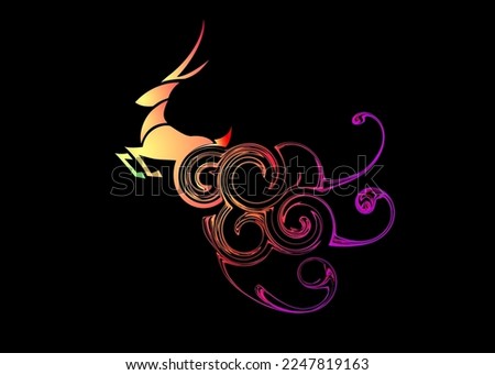 Beautiful Abstract and colorful impala deer jumping silhouette wallpaper background painting