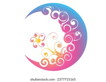 Beautiful Abstract Colorful wall decoration wallpaper crescent moon with growing flower