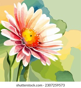 Beautiful abstract daisy flower in bloom, watercolor dye painting, vector EPS 10 illustration