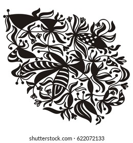 Beautiful abstract decorative element. Black and white. Vector illustration.