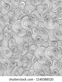 Beautiful abstract decorative vector seamless background with handwritten figured lines and doodles